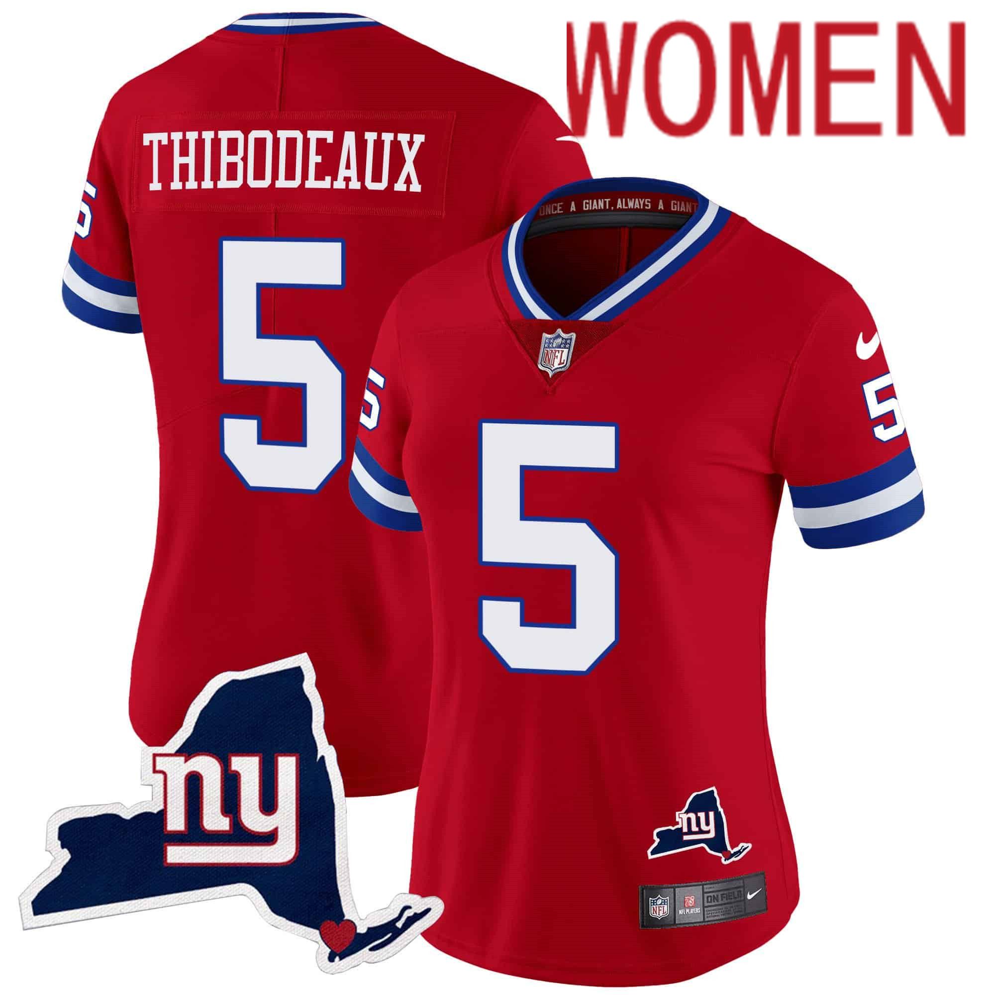 Women New York Giants #5 Thibodeaux Red 2024 Nike Map Patch Limited NFL Jersey